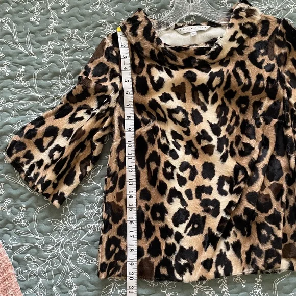 Trina Turk Faux Leopard Roll-Neck 1/2-Sleeve Top - Picture 6 of 7